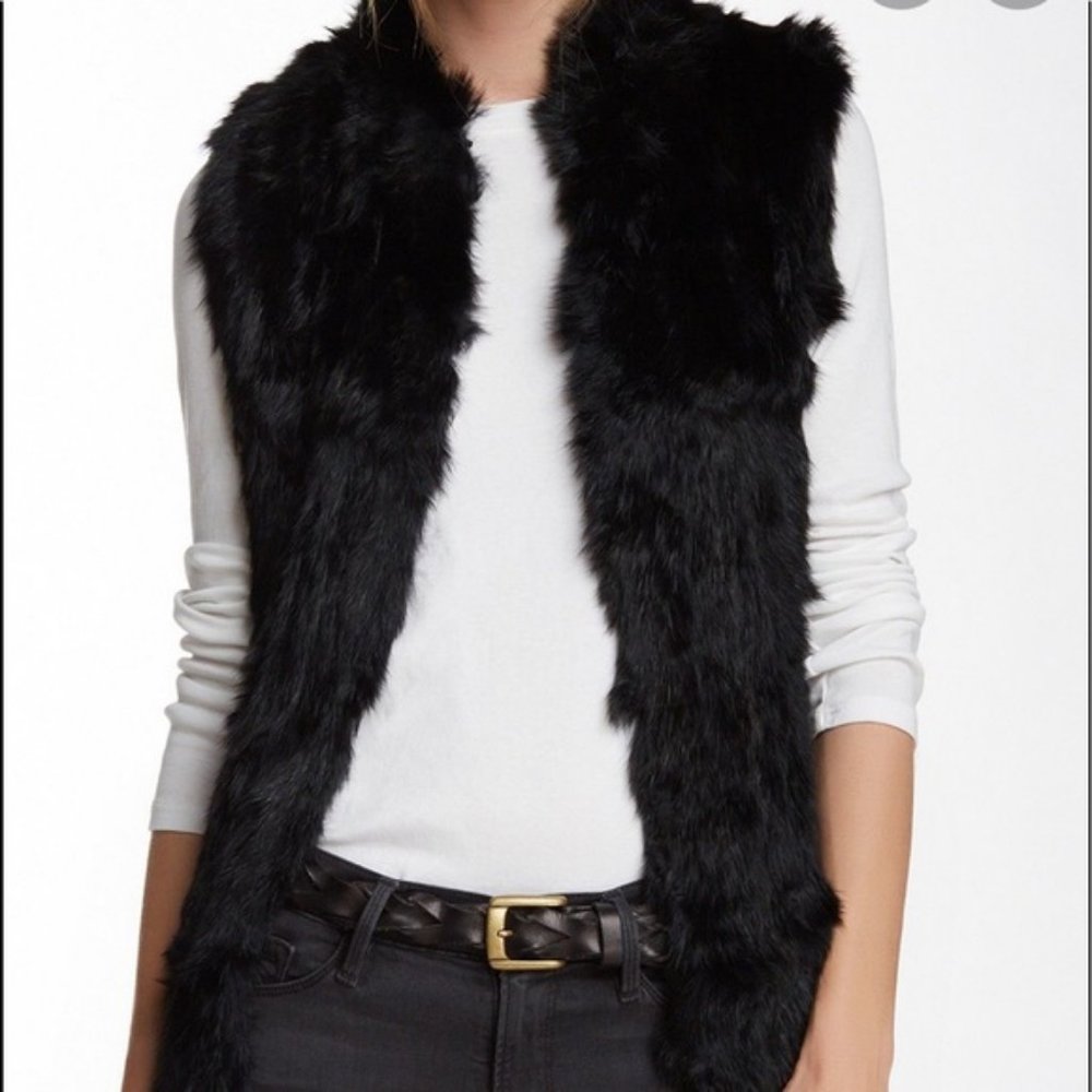 SALE!  LOVE TOKEN GENUINE BLACK REAL RABBIT FUR VEST
